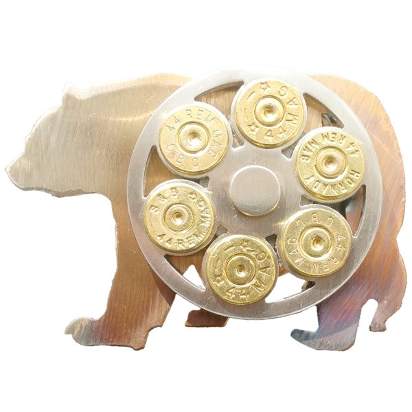 .44 Mag Cylinder on Bear Silhouette Belt Buckle, Heat Treated|10-44-Bear C