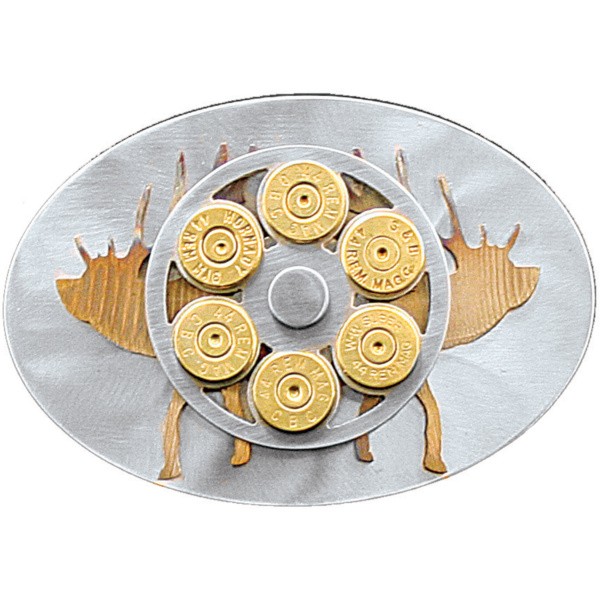 Double Elk  Laser Overlay with Cylinder Belt Buckle|10-44-DEB