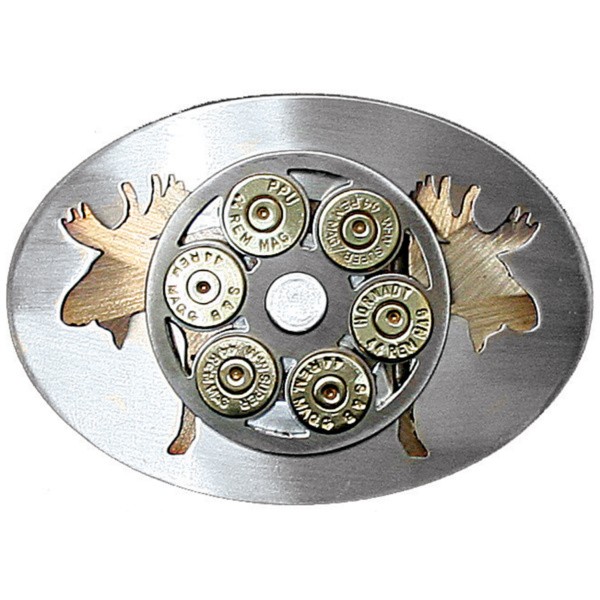 Double Moose Laser Cutout with Cylinder Belt Buckle|10-44-DMA