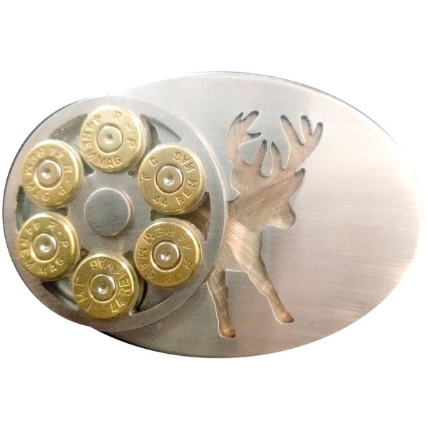 White Tail Deer Cutout with Cylinder, Medium Oval Belt Buckle|10-44-WT