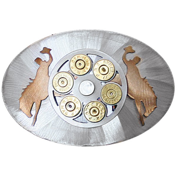 WY Double Bucking Horse Laser Overlay with Cylinder Belt Buckle|100-44-DHB