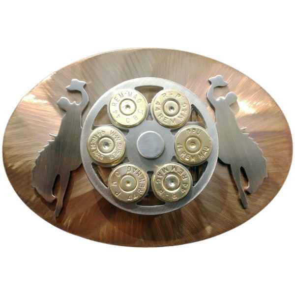 WY Double Bucking Horse Laser Overlay with Cylinder Belt Buckle|100-44-DHC