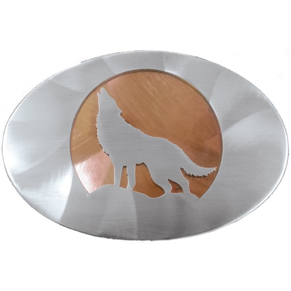 Wolf Howling with Moon Cutout Large Oval Belt Buckle|141
