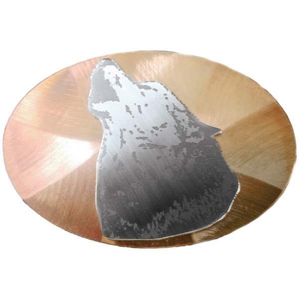 Howling Wolf Head Overlay, Engraved Medium Oval Belt Buckle|142-B