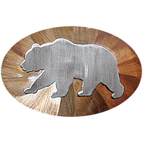 Grizzly Silhouette Overlay Medium Oval Belt Buckle|261-B