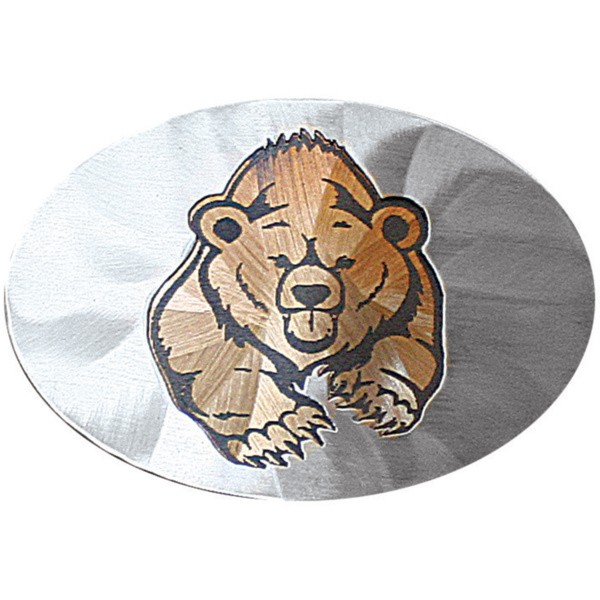 Charging Grizzly Cutout, Engraved Large Oval Belt Buckle|265