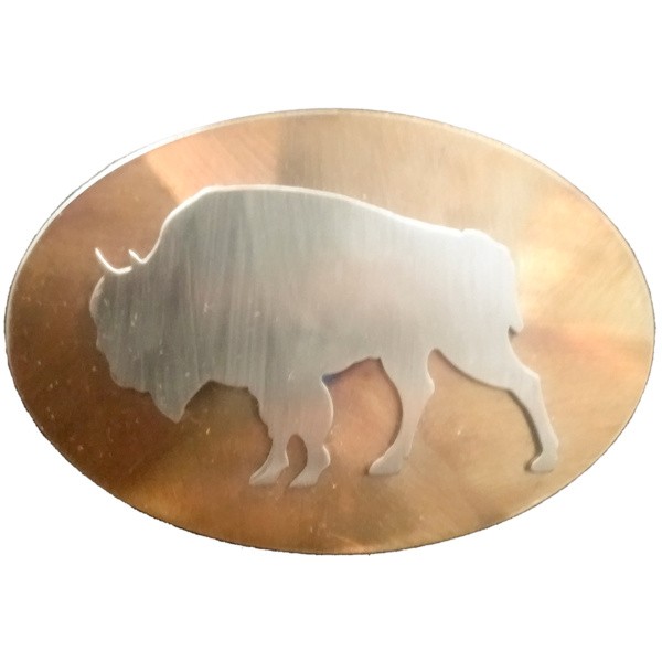 Bison Silhouette Overlay Medium Oval Belt Buckle|271-B