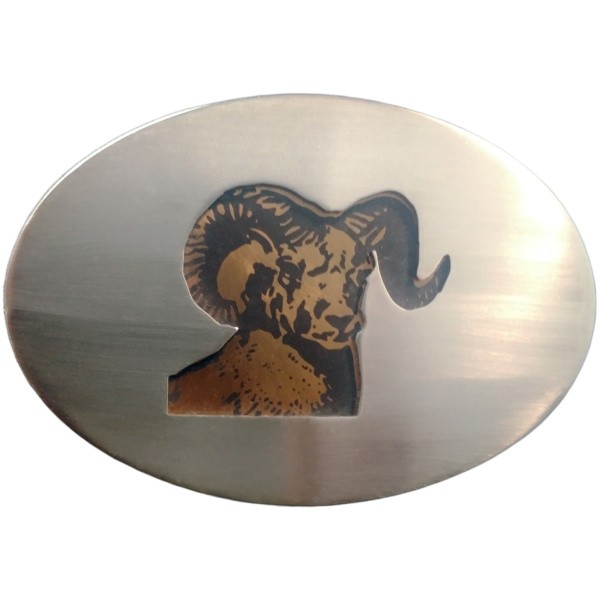 Ram's Head Laser Cutout, 2 Ply Large Oval Belt Buckle|280-LO