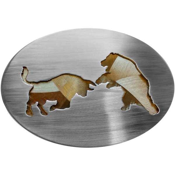 Bull and Grizzly Fighting Cutout, Large Oval Belt Buckle|506