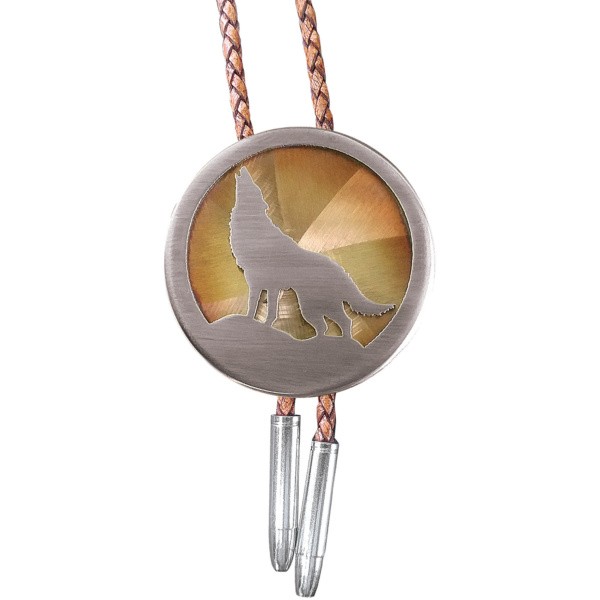 Howling Wolf in Moon Cutout 2" Round Bolo Tie/BT-141
