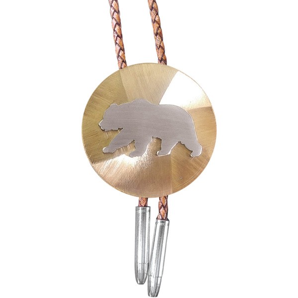 Grizzly Bear Overlay 2" Round Bolo Tie/BT-260B