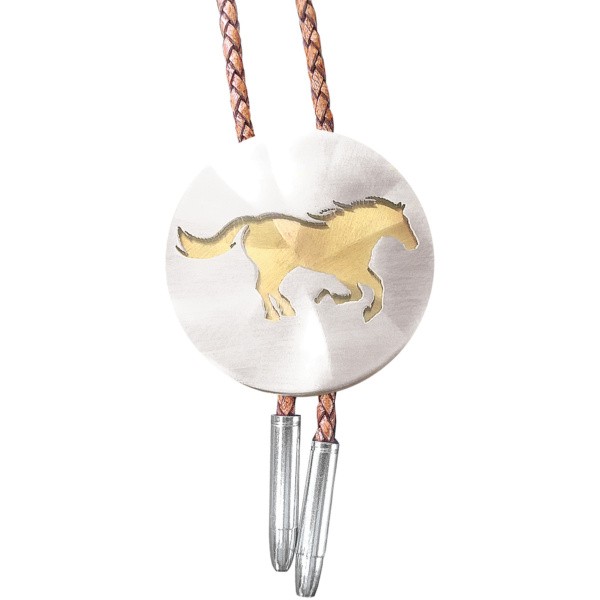 Running Horse Cutout 2" Round Bolo Tie/BT-604