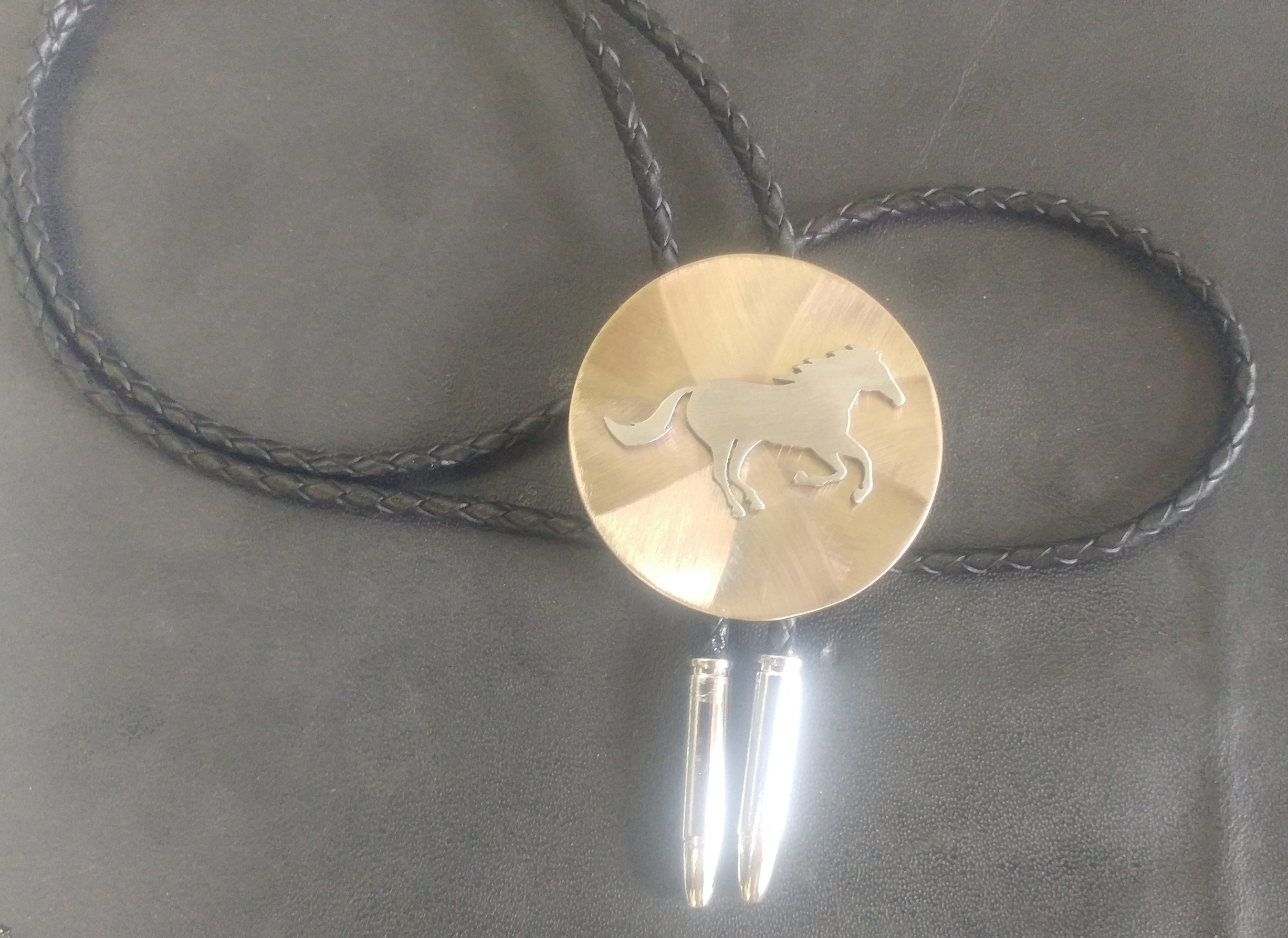 Running Horse Overlay 2" Round Bolo Tie/BT-604B