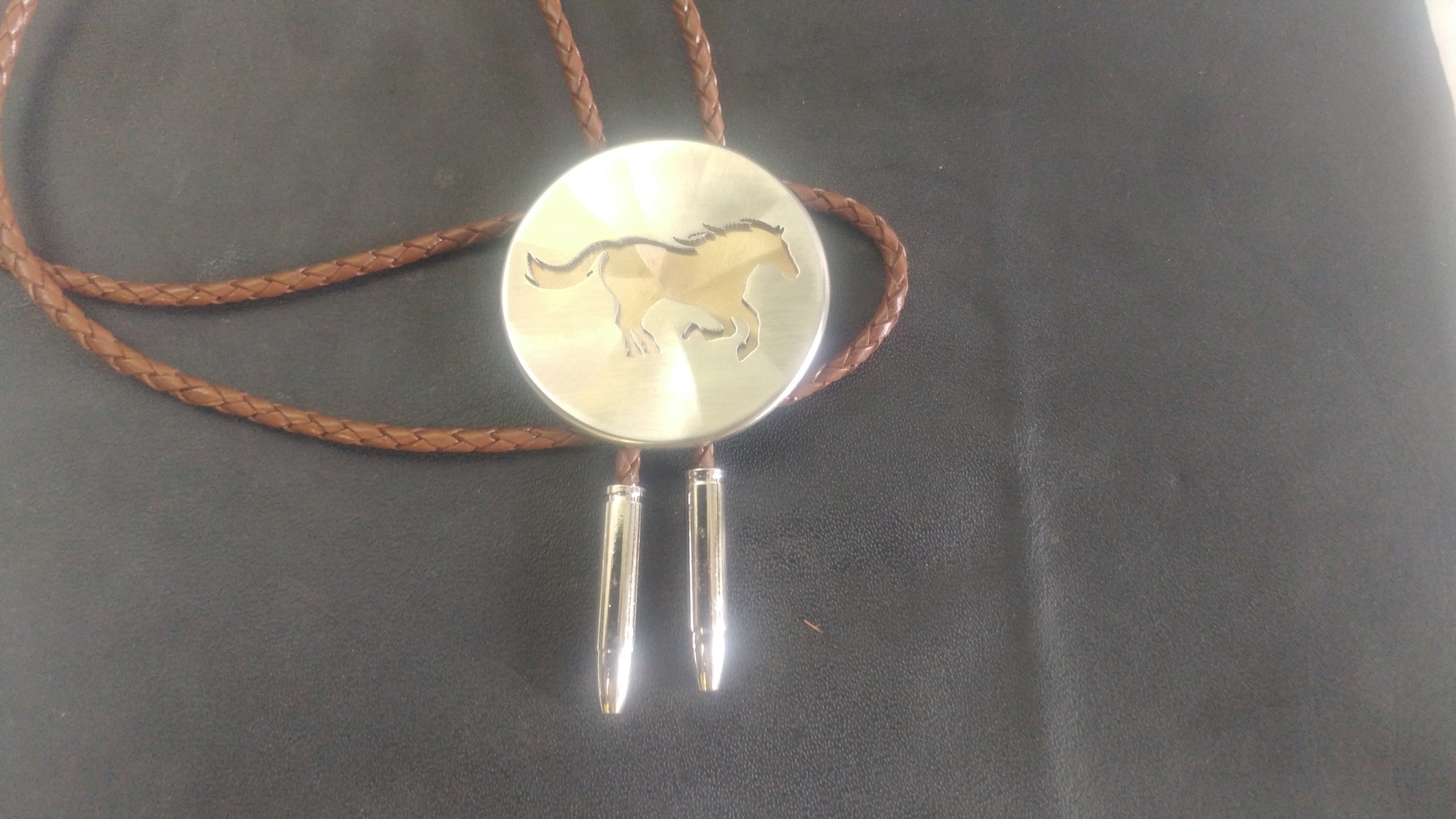 Running Horse Cutout 2" Round Bolo Tie/BT-604