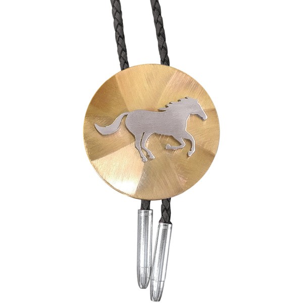 Running Horse Overlay 2" Round Bolo Tie/BT-604B